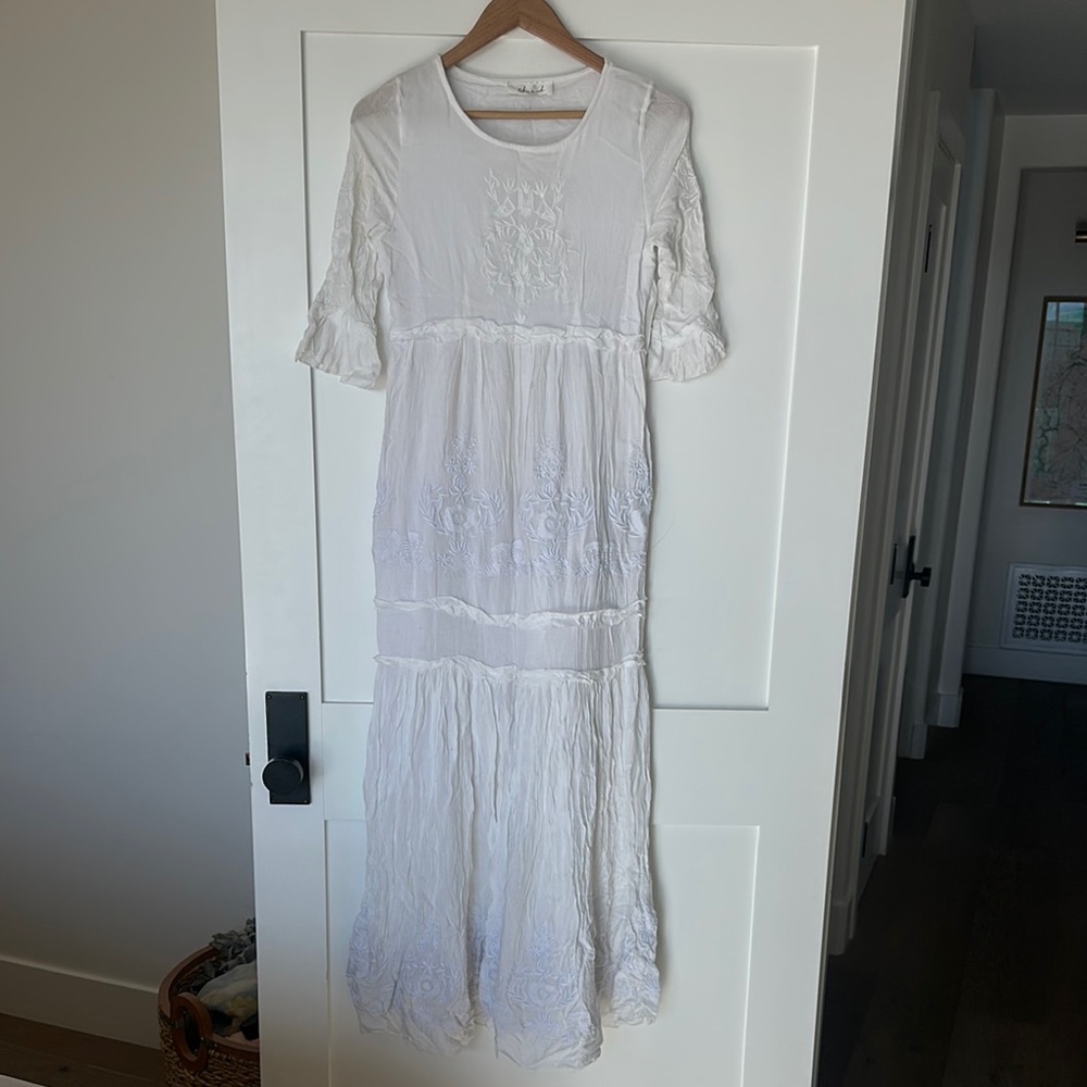 White Tiered Maxi Sundress with Flutter Sleeves